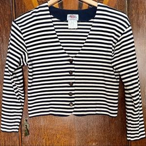 Vintage Sailor Striped Cropped Cardigan in Navy and White, size M